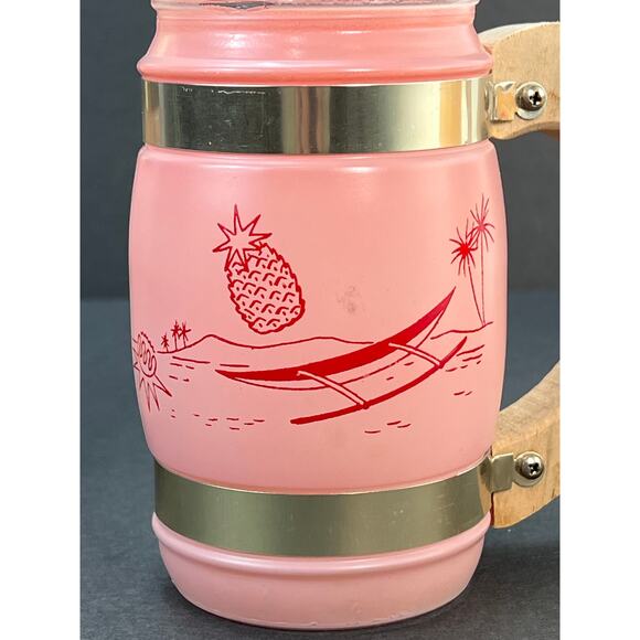 Vtg Siesta Ware Mugs 4 Set Frosted Wood Handles Tiki Bar Mid Century Tropical - Picture 5 of 10